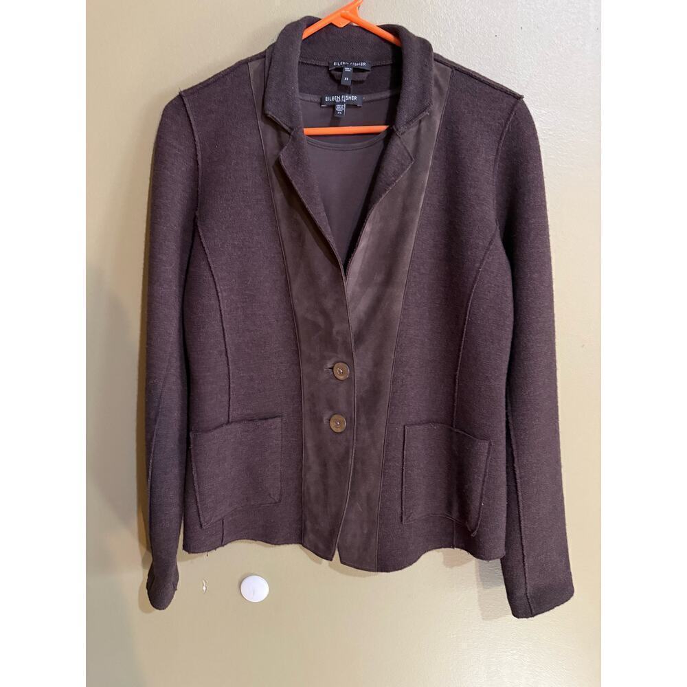 Eileen Fisher brown leather‎ blazer with tank top XS SP